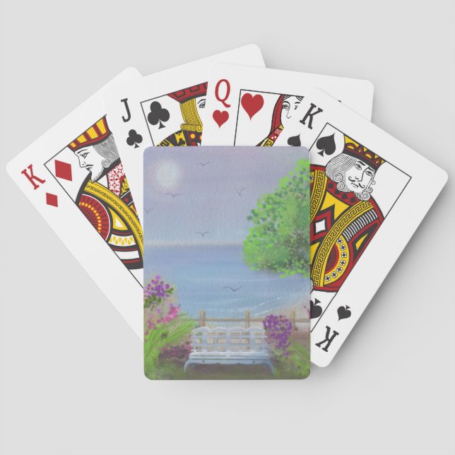 Pretty Floral Sitting Area By The Sea Playing Cards (Back)