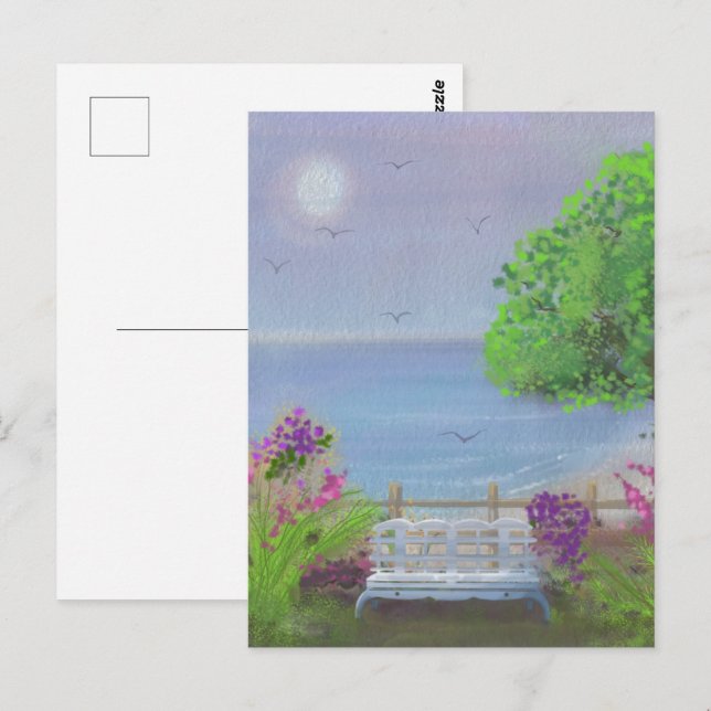 Pretty Floral Sitting Area By The Sea Postcard (Front/Back)