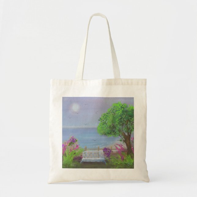 Pretty Floral Sitting Area By The Sea Tote Bag (Front)