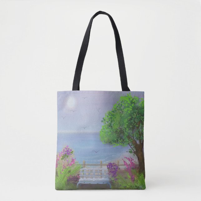Pretty Floral Sitting Area By The Sea Tote Bag (Front)
