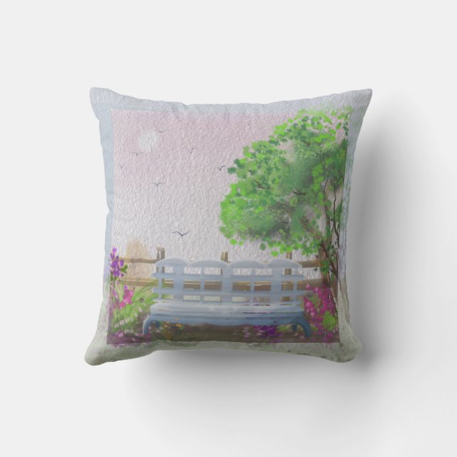 Pretty Floral Sitting Scenery By The Sea Cushion (Back)