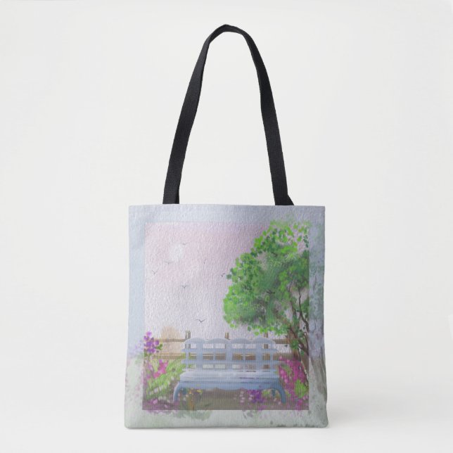 Pretty Floral Sitting Scenery By The Sea Tote Bag (Front)