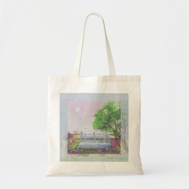 Pretty Floral Sitting Scenery By The Sea Tote Bag (Front)