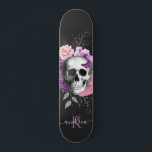 Pretty Floral Skull Botanical Leaves Name Monogram Skateboard<br><div class="desc">This cool skateboard featuring pink floral skull illustration,  custom name & monogram would make a wonderful gift for someone,  who's into skateboarding! Easily add the desired name & initial by clicking on the "personalise this template" option.</div>
