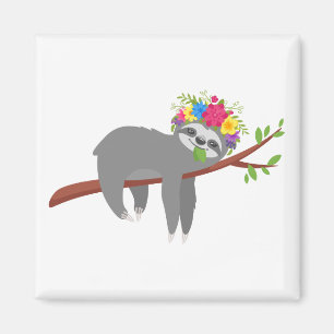 Pretty Floral Sloth Magnet