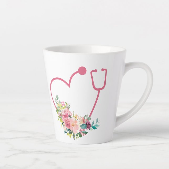 Pretty Floral Stethoscope Heart Latte Mug (Right)