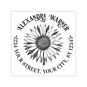 Pretty Floral Sunflower #2A Name Return Address Self-inking Stamp