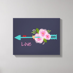 Pretty Floral Sweet Love Hearts Arrow Canvas Print