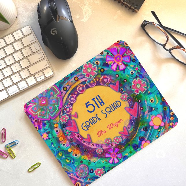 Pretty Floral Teacher Squad Personalised Mouse Mat (Creator Uploaded)