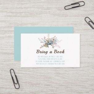 Pretty Floral Teal Bring a Book Baby Shower Business Card