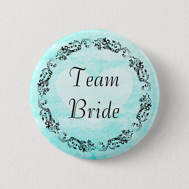 Pretty Floral Teal Team Bride Button (Front)