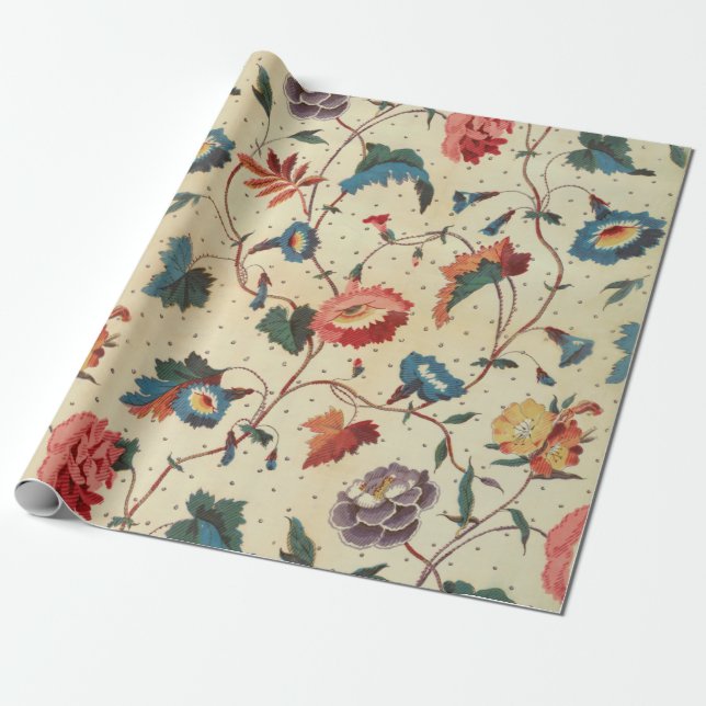 Pretty floral textile design wrapping paper (Unrolled)