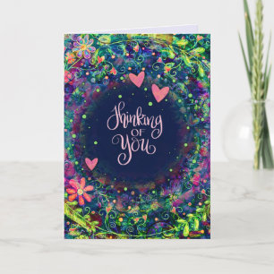 Pretty Floral Thinking of You Heart Purple Elegant Card