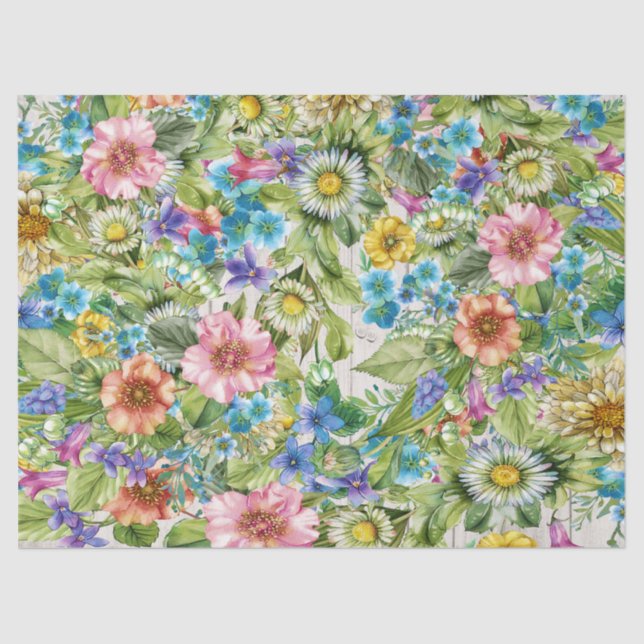 Pretty Floral Tissue with Wood Image Background Tissue Paper (Front)
