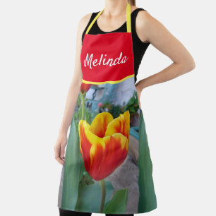 Pretty Floral Tulip Red Yellow Womans Apron