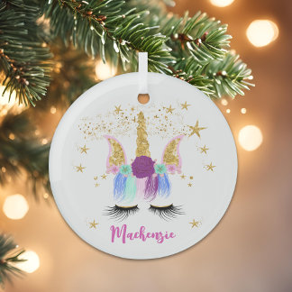 Pretty Floral Unicorn Glass Tree Decoration