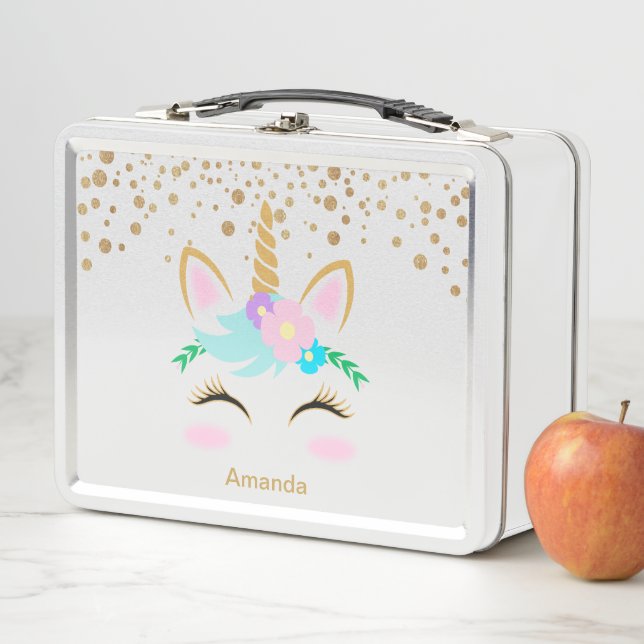 Pretty Floral Unicorn Metal Lunch Box (In Situ)