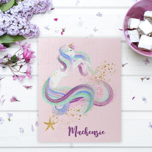 Pretty Floral Unicorn Personalised Kids Jigsaw Puzzle