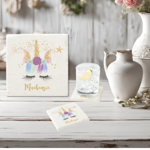 Pretty Floral Unicorn Stone Coaster