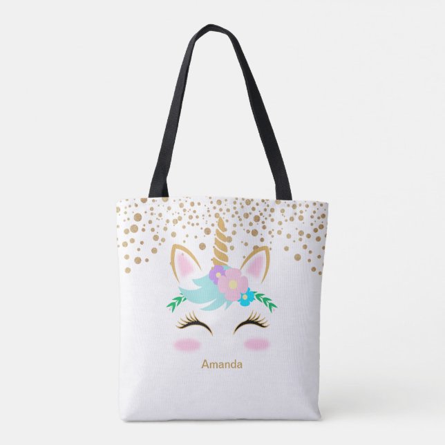 Pretty Floral Unicorn Tote Bag (Back)