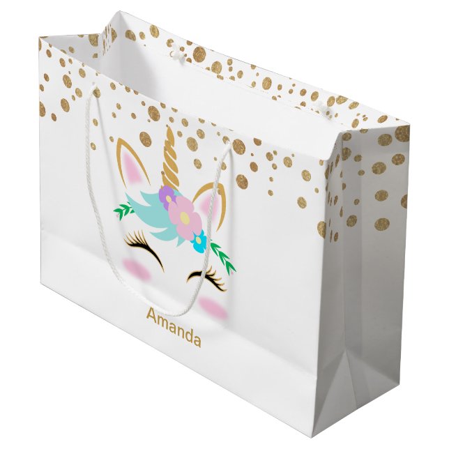 Pretty Floral Unicorns Large Gift Bag (Front Angled)