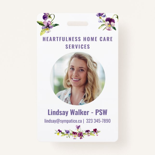 Pretty Floral Violet  Style  ID Badge (Front)