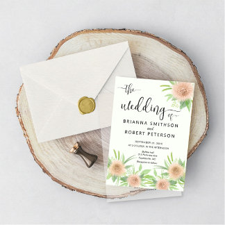 Pretty Floral Watercolor Aster Flowers Wedding Invitation