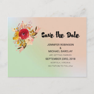 Pretty Floral Watercolor Bouquet Save The Date Announcement Postcard