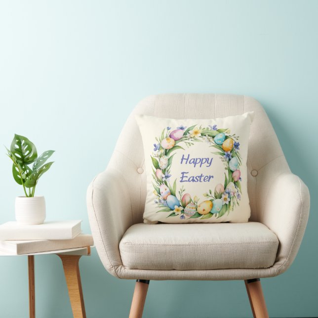 Pretty Floral Watercolor Flowers Eggs Happy Easter Cushion (Chair)