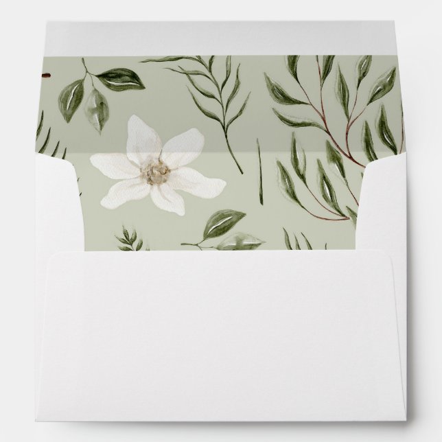Pretty Floral Watercolor Greenery Gold Pattern Envelope (Back (Bottom))