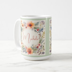 Pretty Floral Watercolor Monogram  Coffee Mug