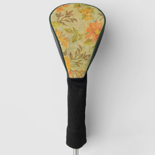 Pretty Floral Watercolor Orange Brown Green Golf Head Cover