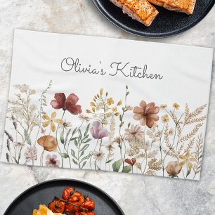 Pretty Floral Watercolor Wildflower Garden Tea Towel