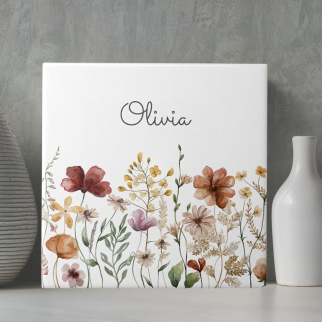 Pretty Floral Watercolor Wildflower Garden Tile (Close up)