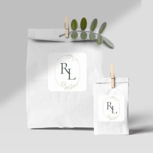 Pretty Floral Wedding Couple Initials Monogram  Square Sticker