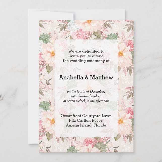 Pretty Floral Wedding Invitation (Front)
