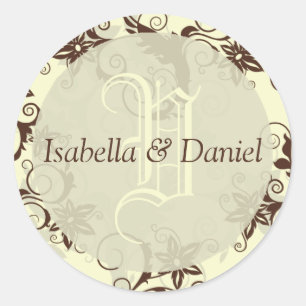 Pretty Floral Wedding Monogram Custom Names Classic Round Sticker
