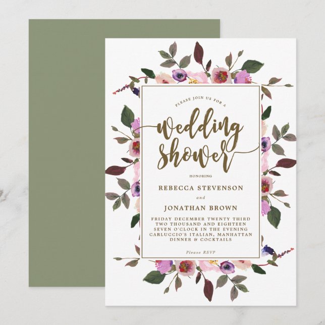 pretty floral wedding shower invitation (Front/Back)