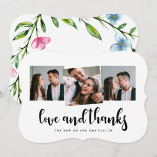 Pretty Floral Wedding Thank You Photo Card