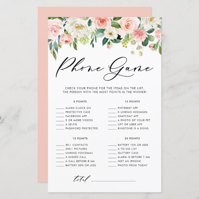 Pretty Floral What's On Your Phone Shower Game (Front/Back)