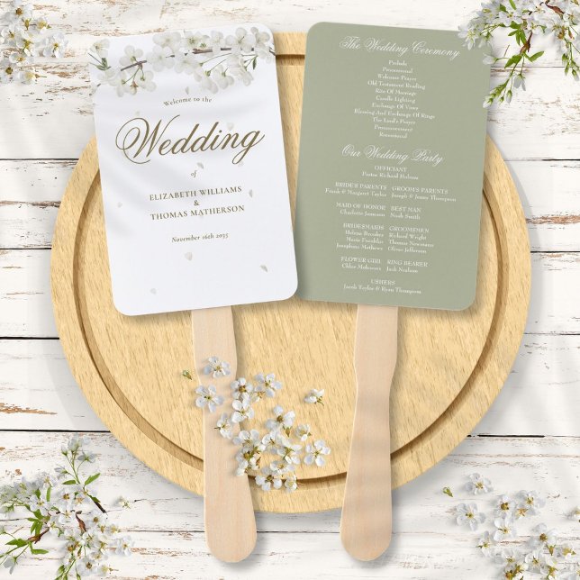 Pretty Floral White Blossom Wedding Program Hand Fan (Pretty Floral White Blossom Wedding Program Hand Fan)
