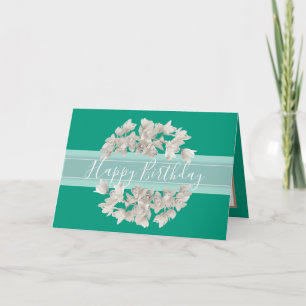 Pretty Floral White Orchid Flower Bouquet Birthday Card