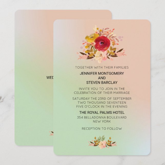 Pretty Floral Wildflowers w/ Wedding Website Invitation (Front/Back)