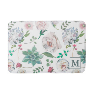 Pretty Floral with Monogram Bath Mat