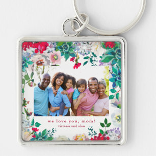 Pretty Floral with Photo Keychain Gift for Mum
