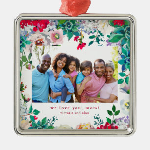 Pretty Floral with Photo Ornament Gift for Mum