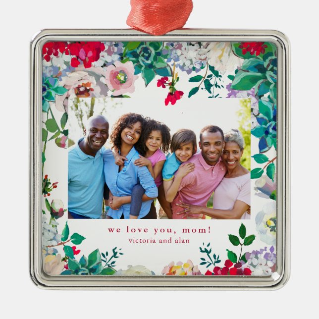 Pretty Floral with Photo Ornament Gift for Mum (Front)