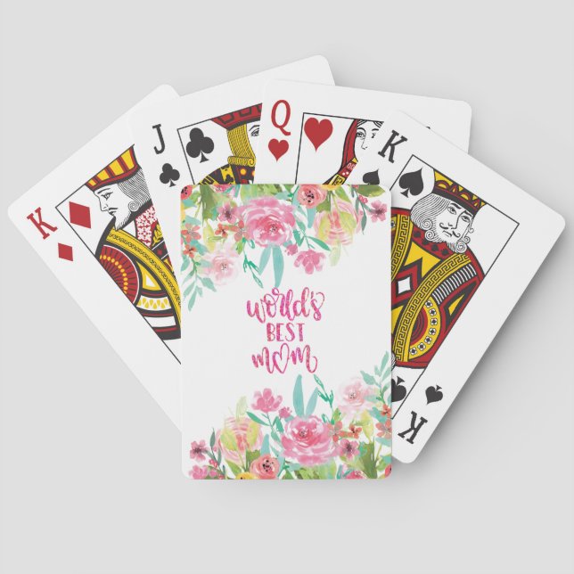 Pretty Floral World's Best Mum Gift Playing Cards (Back)
