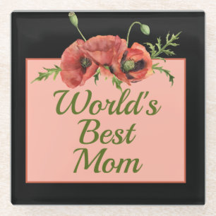 Pretty Floral World's Best Mum Glass Coaster