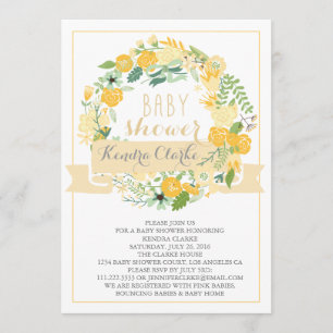 PRETTY FLORAL WREATH BABY SHOWER INVITATION